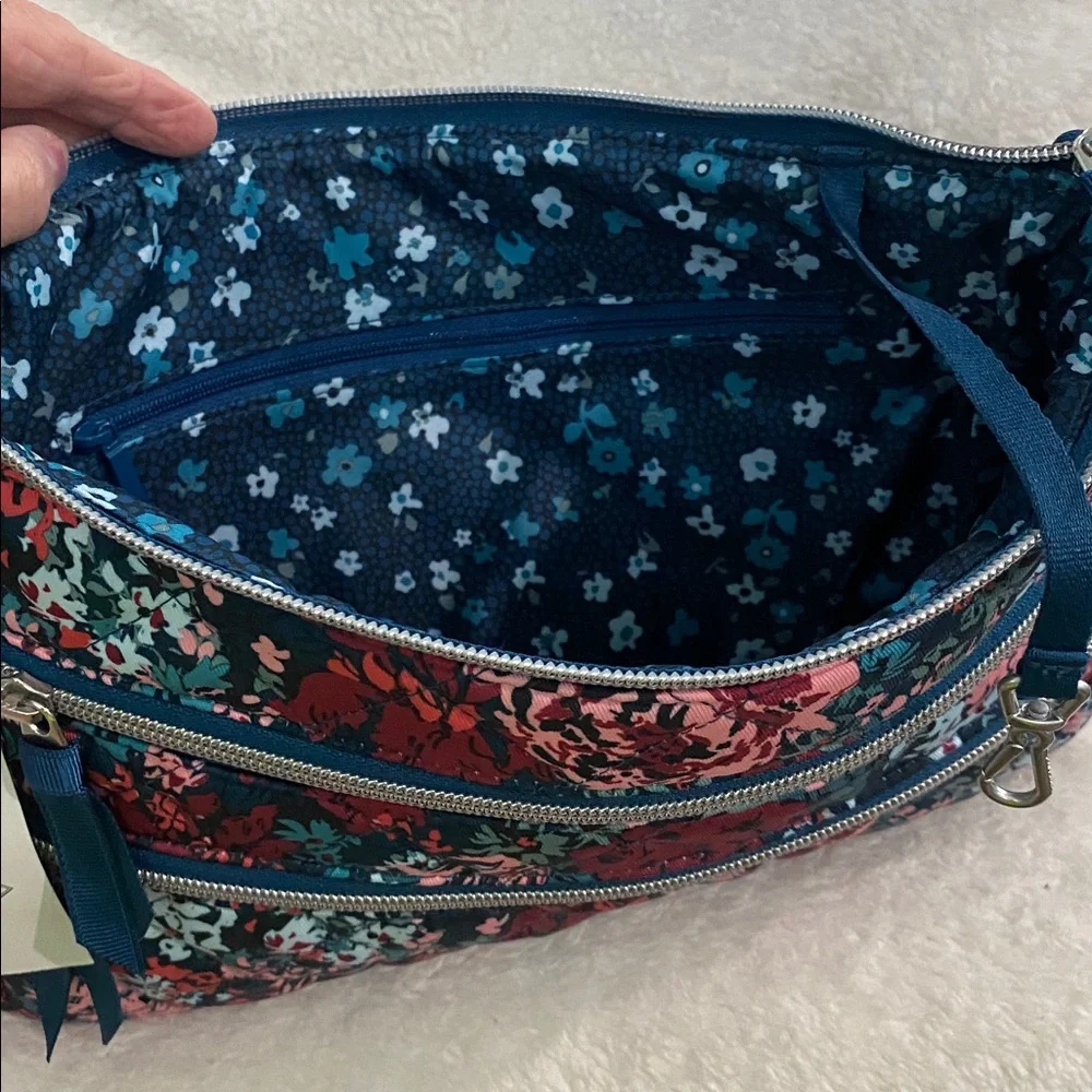 🆕Vera Bradley Triple Zip Shoulder Bag, Cabbage Rose Cabernet - Picture 7 of 9